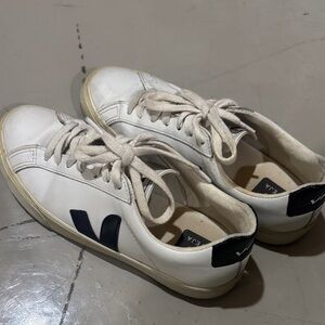 Veja White Sneakers with Black V Accent